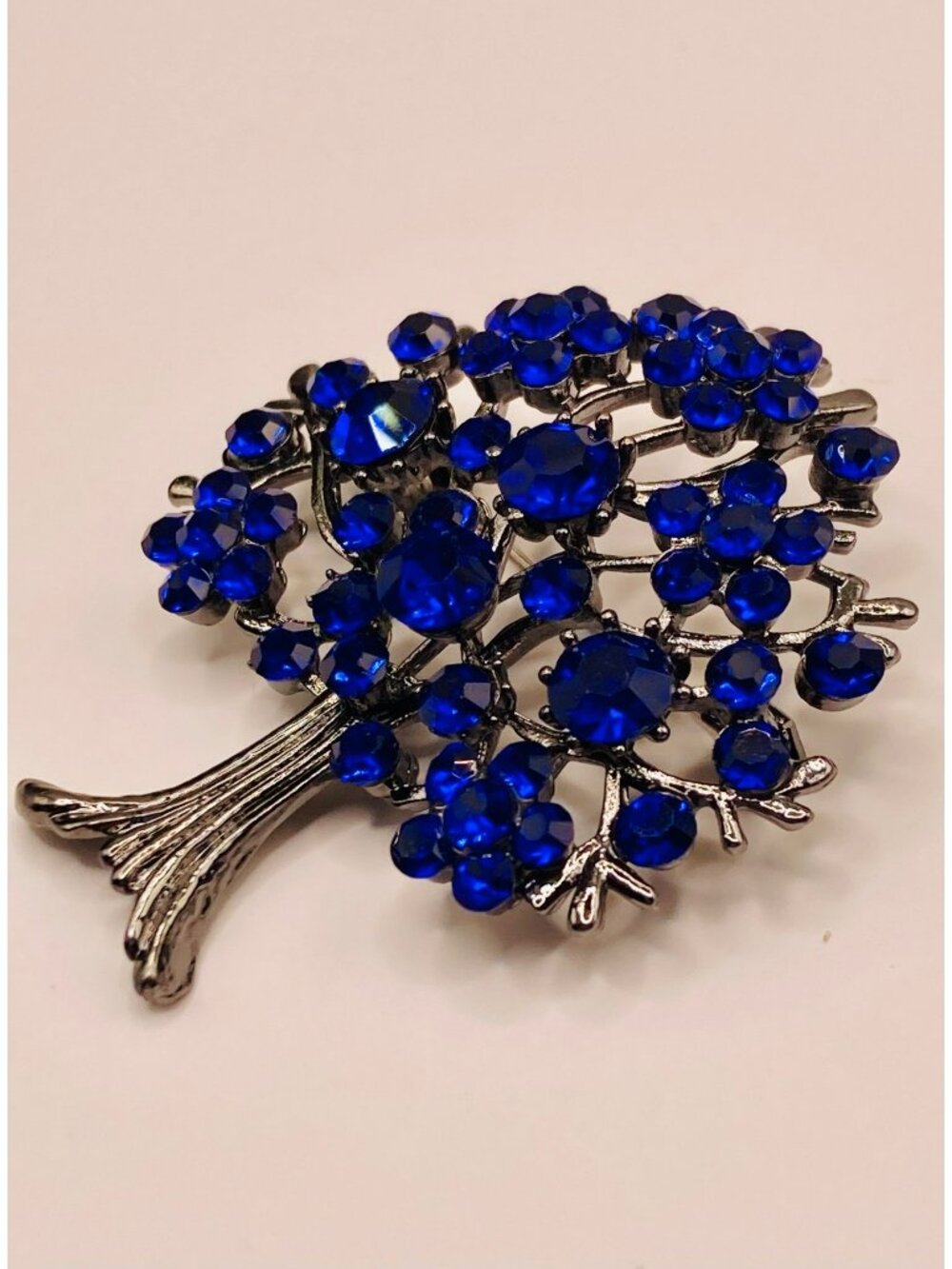 Tree-Shaped Blue Rhinestone Brooch Pin -99B - Picture 3 of 5